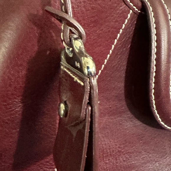 Dooney & Bourke Wine Leather Saddle Purse with Contrast Stitching - Picture 2 of 7